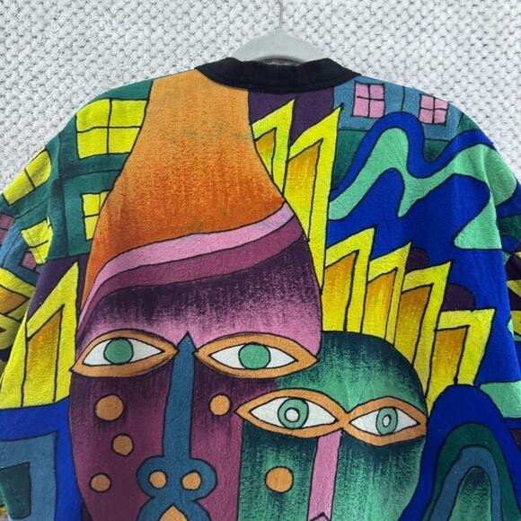 VTG Deeve New York Jacket Women One Size Green Silk Art To Wear Abstract City - Picture 8 of 16